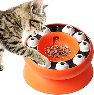 Cat Puzzle Feeder Slow Food Bowl – Interactive Slow Feeder Bowl for Indoor Cats, Treat Dispensing Enrichment Toy,Mental Stimulation and Boredom Relief (Orange)