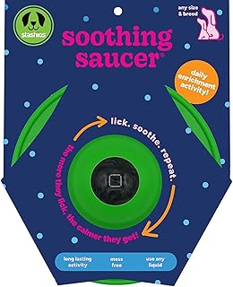 Stashios: Soothing Saucer - Dogs Slow-Licking Device, Rolling Ball Dispenses Liquid, Pet Calming Activity, Fill W/Liquid Treats-Broth-Soothing Sauce