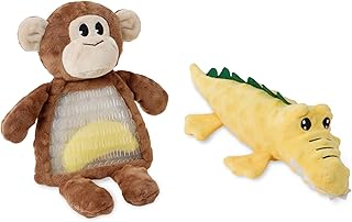 Amazon Basics Monkey and Alligator Interactive Dog Squeak Plush Toys, 2 Pack, Ideal for Puppies, Small and Medium Dogs