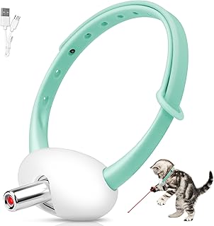 Automatic Laser Collar Cat Toy, Upgraded Laser Cat Toys, Flashing and Lasting modes, 8-12″ Bend Collar & 41°Adjust Angle free hands. Type-C USB Charge 1H and works 12H. Gifts for Ailurophile (Green)