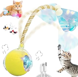 Valentines Day Gifts Speedy 2.0 Tail Interactive Cat Toys for Indoor Cats, Automatic Cat Toy with Elastic Mesh Tail, Electric Rolling Ball on Carpet, Chirping and Motion Activate Cat