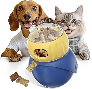 Interactive Cat Treat Puzzle Toy, Adjustable Cat Dry Food Dispenser, Mental Stimulation Game for Indoor Cats and Puppies, Slow Feeder & Brain Teaser