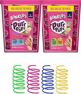Bonkers Purrpops Freeze-Dried Cat Treats, 2-18 Pack Variety Bundle with Salmon & Tuna, Catnip & Chicken Flavors, Plus 4 Cat Spring Toys