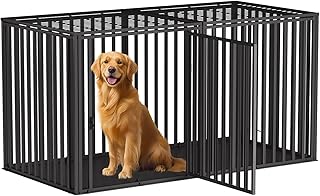 Steel Tube Heavy Large Dog Crate with Mat Base, 55" L x 32" H Dog Crates for Medium Large Dogs, Big Dog Cage, Dog Kennel, Puppy Dog Playpen with Top, Pet Cage, Indoor, Black3