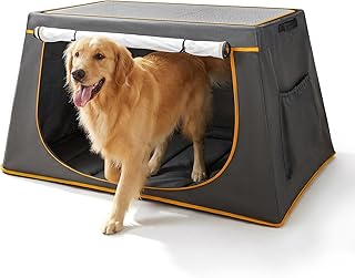 43 Inch Collapsible Travel Dog Crate for Medium Large Dogs, Portable Travel Kennel with Storage Pocket, Mesh Windows for Indoor & Outdoor Travel, 43.3” L x 24 ”W x 16.14 ”H, Dark Grey