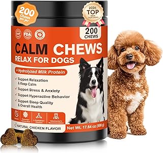 Calming Chews for Dogs with Melatonin and Chamomile for Anxiety Relief and Stress Reduction for Fireworks Thunder Car Travel and Separation for Puppies and Adult Dogs