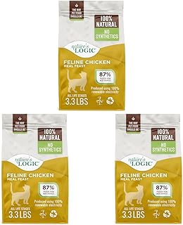 NATURE'S LOGIC Feline Chicken Meal Feast Cat Food - High-Protein Dry Food for Cats, 100% Natural Nutrition with Probiotics & Prebiotics - All Life Stages - Chicken, 3.3lbs (Pack of 3)