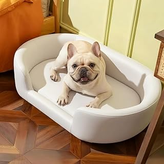 【Factory Seconds】Fully Functional (Mismatched Feet) - Heavy Discount.Large Dog Sofa Bed Faux Leather Dog Sofa Couch Big Fancy Doggy Furniture Style Beds Mattress Orthopedic for Giant Breed (Beige)
