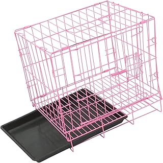 Folding Dog Cage Pink Small Medium Pet Kennel Iron Wire Portable Crate for Poodles Cats Rabbits with Ventilated Design and Scratch Resistant Construction