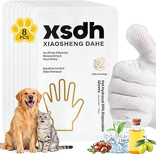 8PCS Pet Glove Wipes for Dogs Individual Pet Cleaning Gloves,Gentle Hydrating & Nourish Fur,Grooming Gloves for Dog & Cat Fur Horse Coat Care，Pet Bathing Wipes for Daily Care,Travel