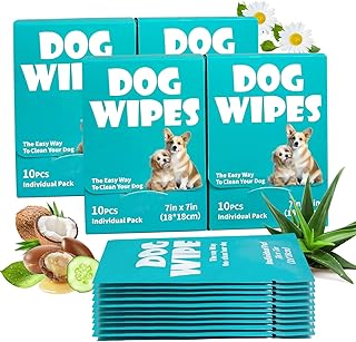 Dog Wipes, Pet Grooming Cleaning Wipes for Dogs, 7x7 Inch, 40 Count Individual Packs, Hypoallergenic Unscented for Face, Paws, Body