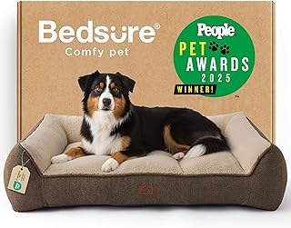 Bedsure SupportMax™ XL Pro Orthopedic Dog Beds Large Sized Dog - Extra Thick Supportive Dogs Couch with Waterproof Washable Cover, Extra Large Comfort Pet Sofa with Soft Sherpa & Nonskid Bottom, Brown