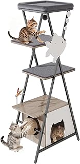 Modern Cat Tree for Indoor Cats, Tall Cat Tower with Condo, Multi-Level Cat Tree with Cave, Scratching Board,Removable Pads for Cats, X Style, Light Gray