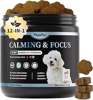 Calming Chews for Dogs – 12-in-1 Dog Calming Treats with Herbal & Vitamins, Relaxation, Focus & Behavior Support for Anxiety, Separation, Barking, Travel, Stress, Upgraded Bacon Flavor, 90 Ct