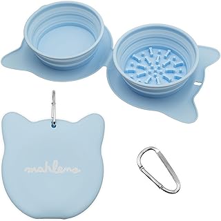 Collapsible Dog Bowls for Travel, 2-in-1 Silicone Slow Feeder with Clip, Portable Dog or Cat Pet Food & Water Bowl Set (Blue Angelite)