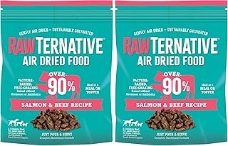 RawTernative Air Dried Dog Food, High Protein, Over 90% Real Salmon & Beef + New Zealand Green Mussels, Complete Meal or Topper, Grain Free, Gluten Free, Non GMO, (5 oz Bag) (Pack of 2)