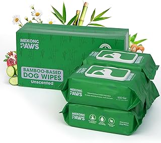 Bamboo Grooming Wipes - Unscented - Freshening Wipes for Dog & Cat - Skin-Friendly & Gentle - Thick & Durable for Paws, Coat & Bum Cleansing - 400 Count