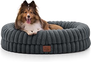 Dog Bed Medium Sized Dog - Luxury Striped Faux Fur Waterproof Pet Couch with Removable Washable Cover, Orthopedic Pet Bed with Bolster Sides for Sleeping, Dark Grey