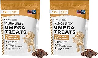 Chew + Heal Labs Omega Soft Wild Caught Alaskan Salmon Jerky 12oz - Natural Salmon Jerky Dog Training Treats for Skin & Coat - Soft Dog Chews with Flaxseed & Oat Flour - Made in USA (Pack of 2)