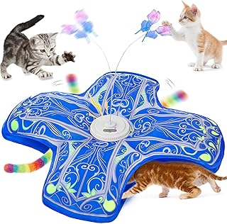 Interactive Cat Toys for Indoor Cats,[Newly Upgraded] Rechargeable Touch Activated Hide and Seek Kitten Toys for Bored Indoor Adult Cats with Fluttering (Blue)