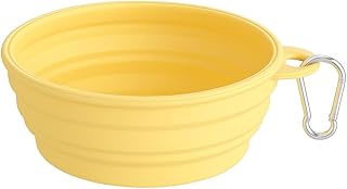 Collapsible Dog Bowl, Portable Silicone Pet Bowl with Clip for Travel, Hiking, and Outdoor Use (Green) (Yellow)