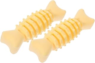 2pcs Puppy Chewing Bone Shape TPR Foam Dental Chew Sticks for Dogs Interactive Teeth Cleaning Yellow Scented