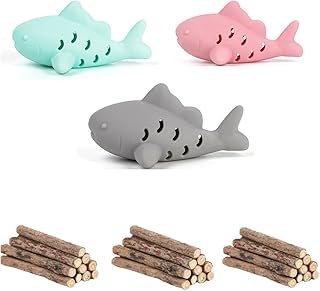 33 Pcs Cat Toys Silicone Shark Chew Toys for Teething Kittens Natural Silvervine Sticks - Dental Health Chews, Catnip Alternative for Boredom Relief, Interactive Treat Dispenser Puzzle Feeder