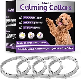 4-Pack Dog Calming Collar with Natural Pheromones | 60-Day Stress & Anxiety Relief for Puppies & Adult Dogs | Waterproof, Adjustable 25-Inch Fit (Grey)