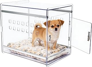 Dog Crate Furniture, Clear Indoor Dog Kennel for Small to Medium Dog, Durable Crack-Resistant PC Polycarbonate Pet Kennel, Lockable & Ventilated, Modern Dog Crate End Table,24" Lx18.5 Wx20 H