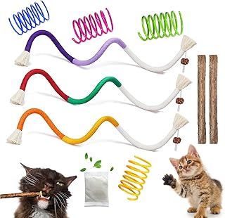 "Cat Toys Chew Ropes, Silvervine Sticks Catnip Rope Toys with Refillable Natural Catnip for Cats Dental Care, Safe Teeth Cleaning Toy for Indoor Cat Kitty Kicker Toy Interactive Catnip Kitty Toys"