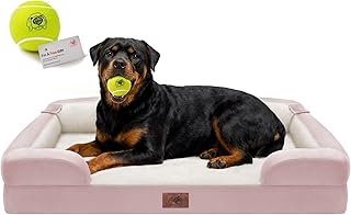 Orthopedic Dog Bed for Extra Large Dogs, XXL Waterproof Egg Crate Memory Foam Pet Bed Bolsters with Removable Washable Cover & Non-Slip Bottom, Tennis Ball Toy, 45x35