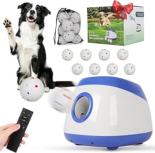 Ball Launcher for Dogs: 3 Adjustable Distance 40-80FT,with 8 2.5" ETPU Balls,Remote Control Interactive Dog Toy,Automatic Ball Throwing Machine for Medium/Large Dogs