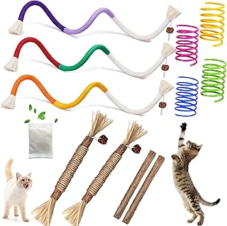 "Cat Toys Chew Ropes, Silvervine Sticks Catnip Rope Toys with Refillable Natural Catnip for Cats Dental Care, Safe Teeth Cleaning Toy for Indoor Cat Kitty Kicker Toy Interactive Catnip Kitty Toys"