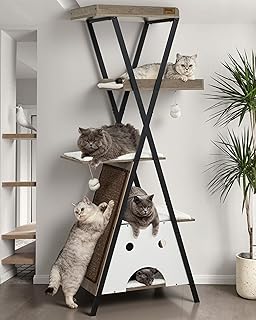 Modern Wood Cat Tree Tower for Indoor Cats Large Adult - 67 Inch Tall Multi-Level Heavy Duty Cat Condo Trees Furniture with Caves Perch Bed Scratching Board - XL Big Sturdy Wooden Kitty Climbing House
