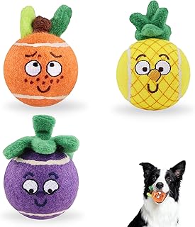 Gigwi Squeaky Tennis Balls for Dogs, Interactive Dog Balls with Colorful Fruit Plush Cover, Pet Bounce Toy 2.5” for Medium Dog Indoor & Outdoor Fetch Play, 3-Pack