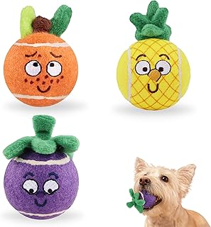 Gigwi Squeaky Tennis Balls for Dogs, Interactive Dog Balls with Colorful Fruit Plush Cover, Pet Bounce Toy 2.2” for Small Dog Indoor & Outdoor Fetch Play, 3-Pack