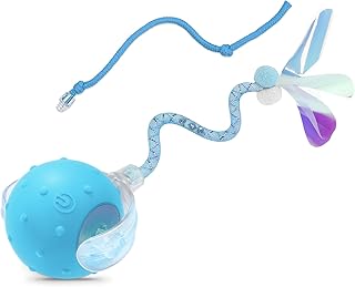 Interactive Smart Motorized Cat Toy Ball -Chirping, 2 Tails & 2 Speeds, USB Rechargeable Motion Activated Self Play Toy for Bored Indoor Cats & Kittens, Hunting Chase Teaser for Exercise & Enrichment