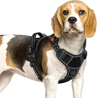 Eagloo Dog Harness Small Sized, Easy Wearing with 3 Quick-Release Buckles, Adjustable No Pull Pet Harness with MOLLE System, No Choke Reflective Vest with Control Handle, Black, S