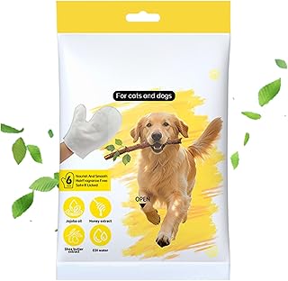 Dog Grooming Glove Wipes, 6 Piece Deodorizing Cleaning Gloves, Soft Pet Bathing Wipes, Portable Grooming Supplies for Paws, Coat Skin and Butt Care, Home, Car, Outdoor Use