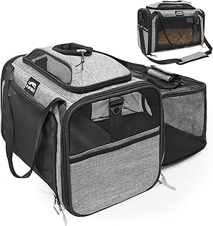 Top and Side Expandable Pet Carriers, 16x11x11 Airline Approved Soft-Sided Cat Carrier for Small Dogs and Cats, in-Cabin Travel Carrier with Anti-Scratch Mesh, Grey