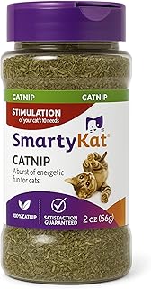 SmartyKat Natural Catnip Canister, 100% Natural Cat nip for Cats, Premium Dried Catnip for Indoor Cats, Positive Training Aid for Play and Exercise, Resealable Shaker Bottle, 2 Ounces