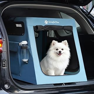 Snagle Paw Portable Dog Crate for Car Travel, Collapsible Large Dog Travel Crate with Metal Frame & 3-Door Mesh Windows, Secures in Trunk/Backseat, Soft-Sided Kennel Carrier for Medium Large Dogs-M