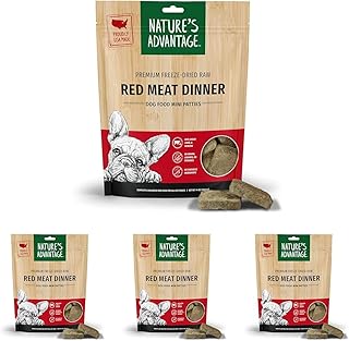 Freeze-Dried Raw Red Meat Dinner Dog Food Mini Patties, 14 oz | Beef, Venison, Fruits, Veggies | Grain Free, High Protein Nutrition (Pack of 4)