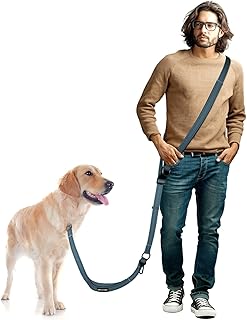 Hands Free Dog Leash & Car Seatbelt, 5.9-9.5ft Crossbody Dog Belt with Dual Soft Handles, Shock-Absorbing, 360° Clip, Reflective Design for Walking, Running, Hiking, Travel. (Ink Blue)