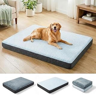 Dog Bed for Crate, Extra Large Cooling Mat for Dogs,Waterproof Dog Bed with Dual Surface Removable Washable Covers, 42 x 29 Inch Pet Bed with Egg Crate Foam