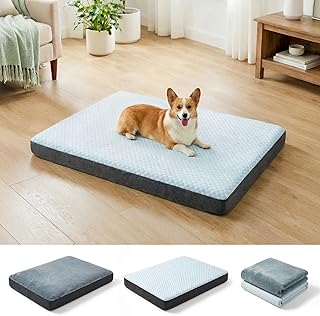 Dog Bed for Crate, Extra Large Cooling Mat for Dogs,Waterproof Dog Bed with Dual Surface Removable Washable Covers, 36 x 27 Inch Pet Bed with Egg Crate Foam