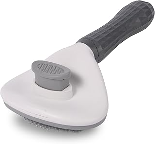 Self Cleaning Slicker Brush, Dog Cat Bunny Pet Grooming Shedding Brush - Easy to Remove Loose Undercoat, Pet Massaging Tool Suitable for Pets with Long or Short Hair (Gray)