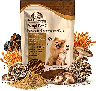 PetShrooms 7 Mushroom Blend for Pets | 7 Mushroom Organic Whole-Spectrum Blend | Canadian-Made | Water-Soluble | 1g Daily Scoop for Immunity, Brain, Energy, & Coat Health (100 g)