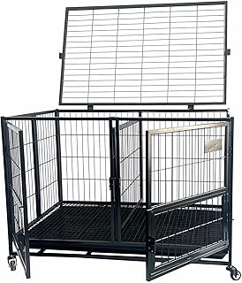 Pets iCrate Folding Dog Crate with Divider Panel, Leak-Proof Tray & Secure Latches – Metal Wire Kennel for Medium Breeds – Portable, Durable & Easy to Assemble (Black, 37" L x 25" W x 27" H)