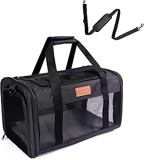 Pet Carrier Airline Approved 17x11x9.5 in - Underseat, Top & Side Entry Soft Dog Cat Travel Carrier with Safety Zippers ＆ Anti-Scratch Mesh for Small Cat and Dog for Pets Up to 10 Lb - Black